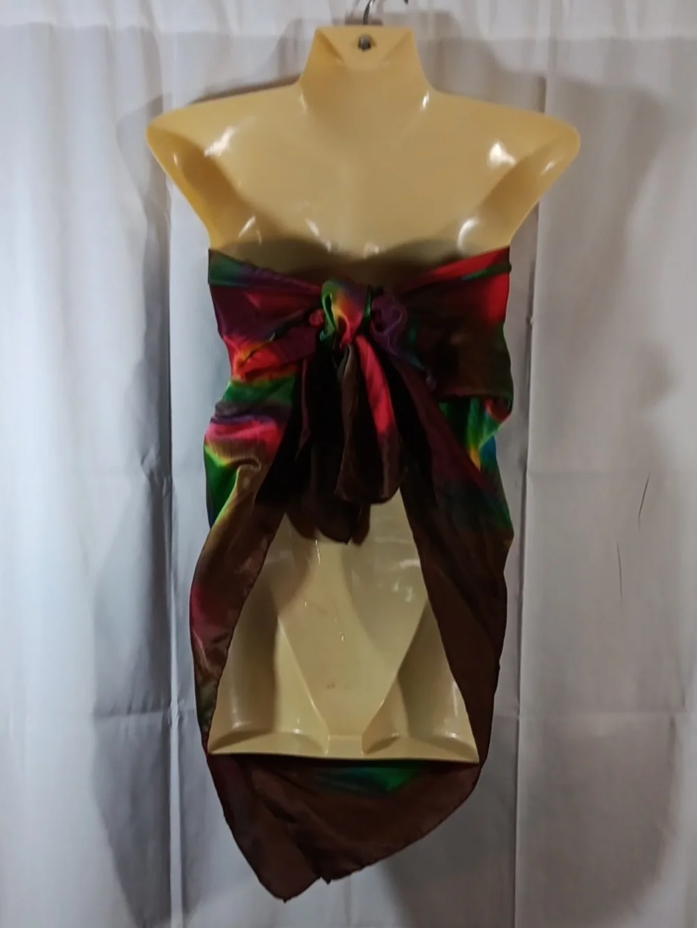 Womens Silk Large Scarf Brown Rainbow Boho Neck Sarong Headscarf Festival